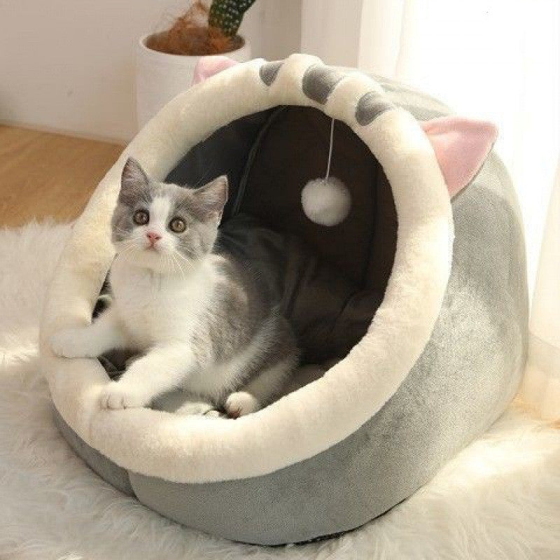 Cozy Cat Cave House — Washable Semi-Enclosed Pet Bed