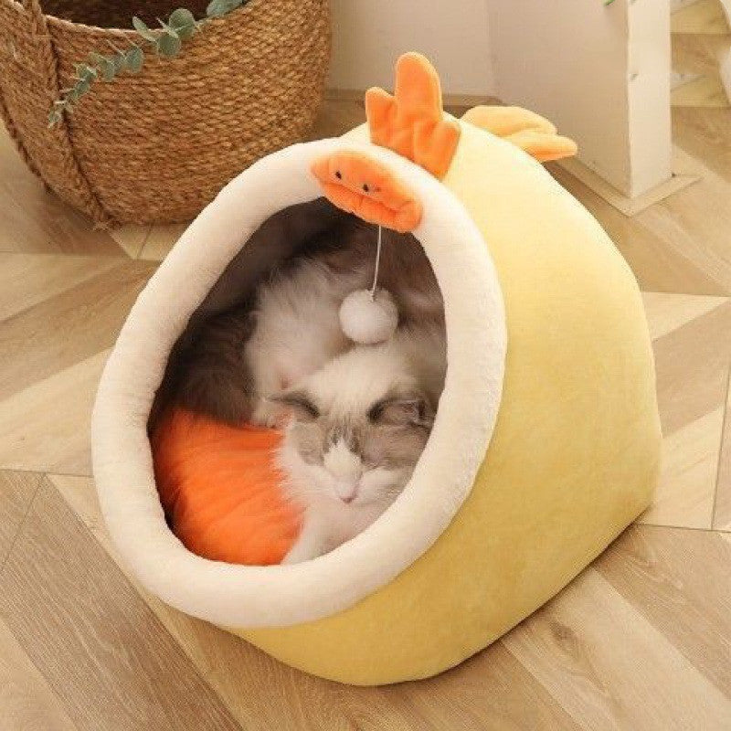 Cozy Cat Cave House — Washable Semi-Enclosed Pet Bed