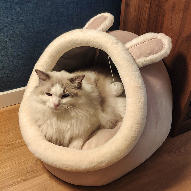 Cozy Cat Cave House — Washable Semi-Enclosed Pet Bed