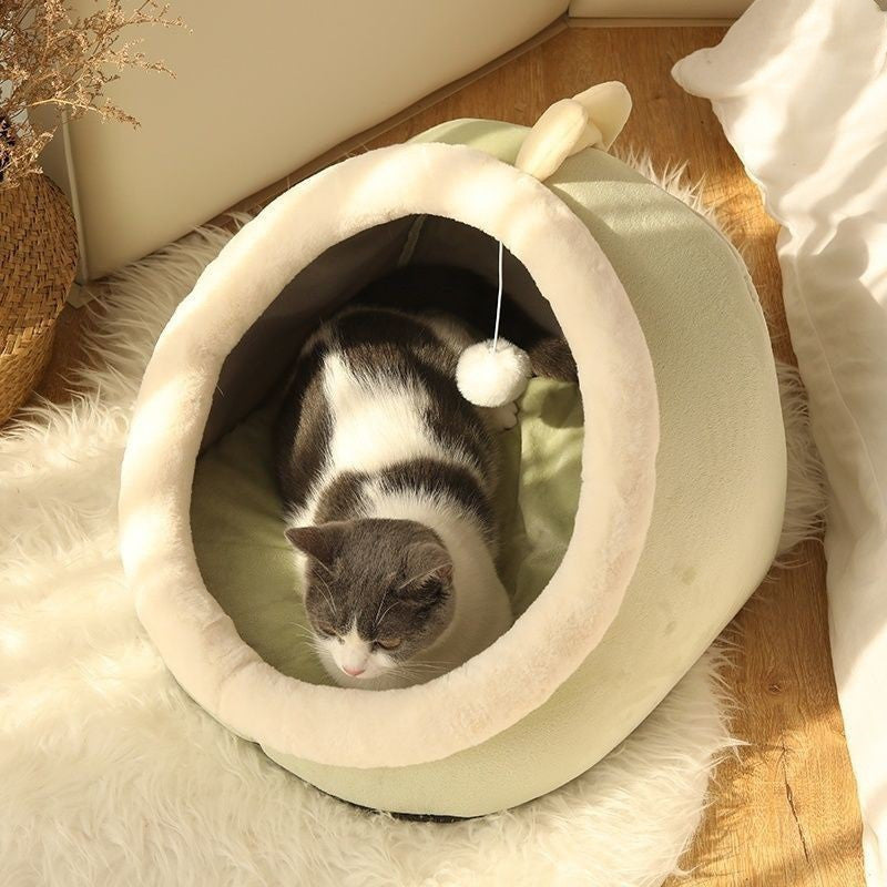 Cozy Cat Cave House — Washable Semi-Enclosed Pet Bed